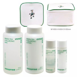 Innisfree 이니스프리 그린티 히알루론산 2종세트+플레이그린 화장품 파우치 (그린) Innisfree Green Tea Hyaluronic Acid 2-Piece Set + Play Green Cosmetic Pouch (Green)