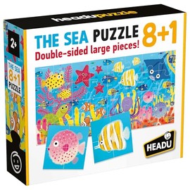 HEADU - Puzzle 8+1 The Sea - Large Double-Sided Pieces - Learning Puzzle for Children from 2 to 5 Years, Made in Italy | IT60964