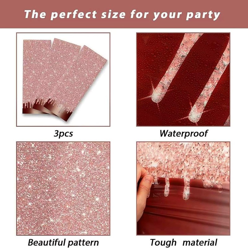 AIMALL 3 PCS Rose Gold Themed Disposable Tablecloth, Waterproof PE