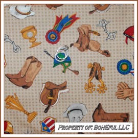 Unbranded BonEful Fabric FQ Cotton Quilt Brown Horse Riding Saddle Boots Hat Gingham Check