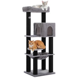 MUTTROS Large Cat Tree for Indoor Cats Large Adult, 57.8" Heavy Duty Cat Tower with Reinforced Scratching Posts (φ3.7in) and Plush Larger Hammock for Maine Coon & Big Cats, Supports 30lbs, Black