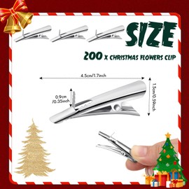 Uiifan 200 Pcs Christmas Ornaments Clips Bulk 1.7 Inch/ 4.5 cm Alligator Clip Roach Clip Metal Fish Mouth Clip Spring Clip for Poinsettia Christmas Tree Wreath Flowers Crafts Decorations