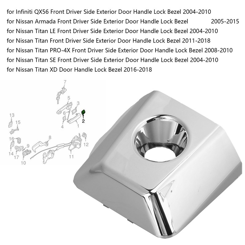 Chrome Door Handle Lock Bezel 80647‑ZC00A Left Side Exteroir Keyhole