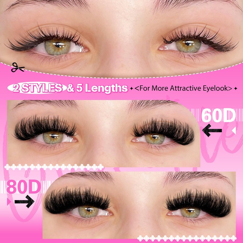 Lash Extension Kit Fluffy Lash Clusters 60D+80D Wispy Eyelash Clusters