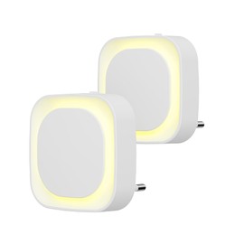 YUNLEX Night Light Socket with Twilight Sensor, Pack of 2 LED Night Lamp Children, Indirect Light, Brightness Adjustable for Children's Room, Hallway, Stairs, Bedroom, Bathroom, Golden Yellow