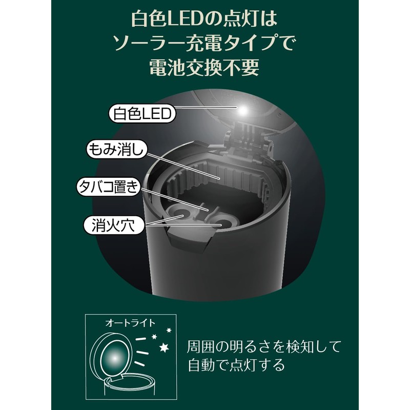 Seikou Sangyo ED-247 Car Goods Ashtray, Solar Light Ash, Green,