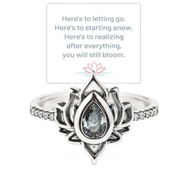 Fck It And Begin Again Lotus Ring, S925 Silver Lotus Fck It Ring High Polish Tarnish Resistant Zircon Inlaid Inspirational Ring No Mud No Lotus Ring Friendship Jewelry for Women（White 9）