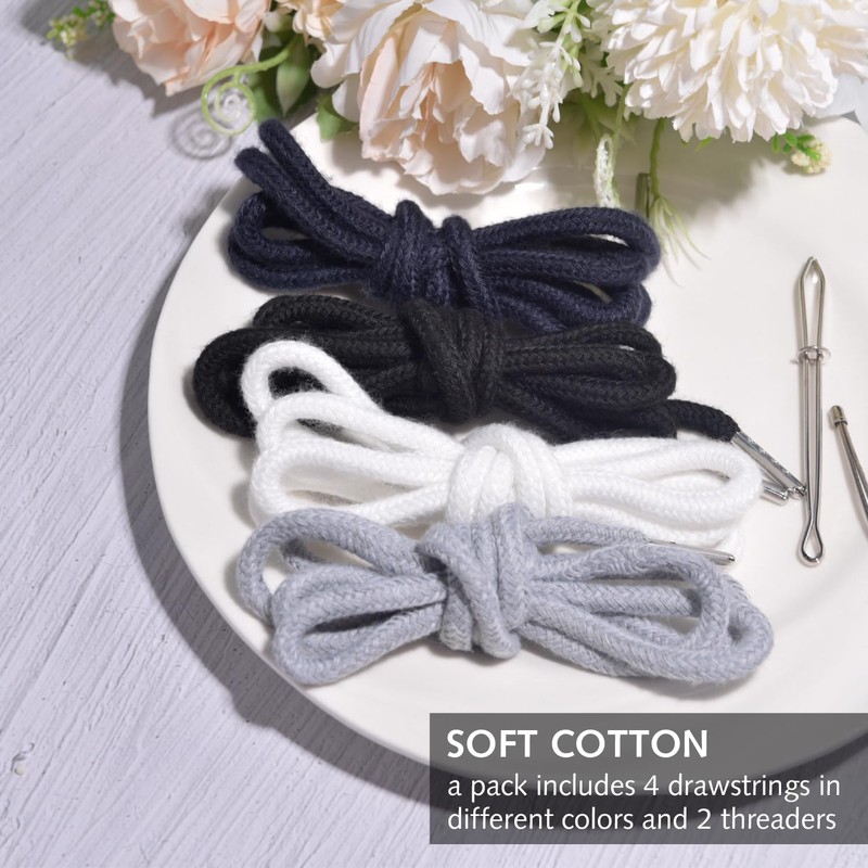 4Pcs Replacement Drawstring Cord for Pants,Round Cotton Drawstring for Hoodies,