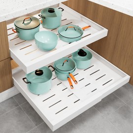 Pull Out Cabinet Organizer 2 Pack, Expandable (12.4"-20.4") 16.5" Deep Pull Out Drawers for Cabinets Shelves with Adhesive Nano Film, Slide Out Drawers for Kitchen Cabinets, Pantry, Bathroom Storage