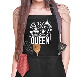 Jiusely Funny Baking Apron for Women, Baking Queen Cooking Apron with 3 Pockets, Unisex Waterproof Kitchen Apron for Baker,