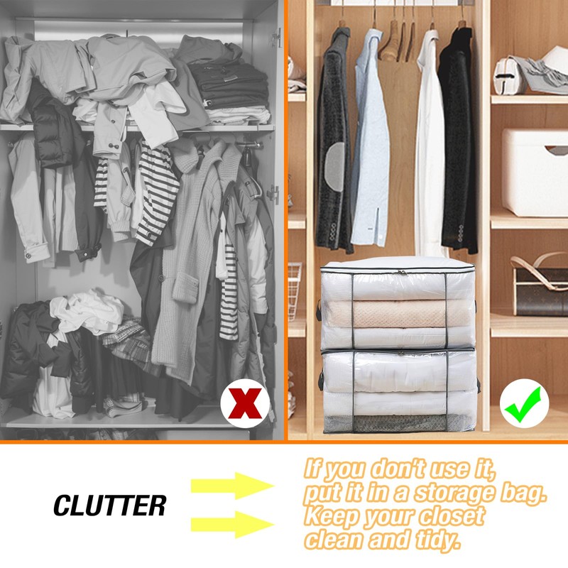 80L Clothes Storage Bags, 4 Pack Large Clear Capacity Clothes