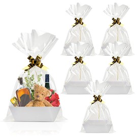 Pack of 5 Gift Baskets, Empty, Gift Baskets, Cardboard 25 cm x 17 cm x 9 cm, Gift Basket for Party Gifts, Wedding, Birthday, Christmas, Valentine's Day, Holiday, White, Small