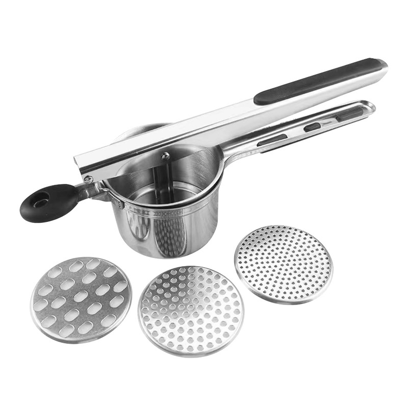 Potato Ricer, Stainless Steel, Spaetzle Press with 3 Interchangeable Discs,