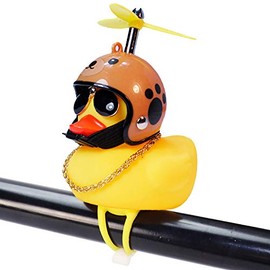 wonuu Rubber Duck Toy Car Ornaments Yellow Duck Car Dashboard Decorations Squeeze Duck Bicycle Horns with Propeller Helmet