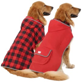 HDE Reversible Dog Raincoat Hooded Slicker Poncho Rain Coat Jacket for Small Medium Large Dogs Buffalo Plaid/Red - 3XL