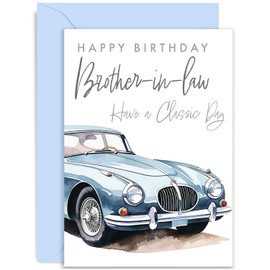 Old English Co. Traditional Birthday Card for Brother in Law - Classic Blue Sports Car Card - Male Birthday Card for Him - Classic Motor Car Birthday Wishes Card for Men | Blank Inside