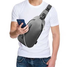 AUTOWT Sling Bag for Men – Anti-theft Crossbody Shoulder Bag with Headphone and Charging Ports – Waterproof Sling Backpack for Men Hiking Travel Daypack (Grey)