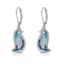YFN Penguin Sterling Silver Abalone Shell Dangle Drop Earrings - Penguin Jewelry for Women Gifts