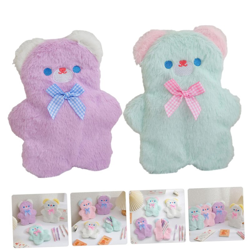 jojofuny 2Pcs Plush Pencil Case Cute Bear Design Pencil Pouch