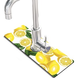 Kitchen Sink Splash Guard Faucet Mat Super Absorbent Fast Drying Mat Sink Gadgets Splash Guard Behind Faucet Drip Catcher for Kitchen (Lemon-1, 15x5.5in)