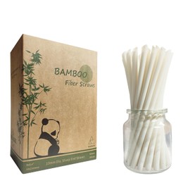 Pack of 180 Bubble Tea Straws Made of Bamboo Fibres for Smoothies, Biodegradable Natural Bamboo Straws, Boba Tea Jumbo Disposable Straws, 10 mm x 230 mm