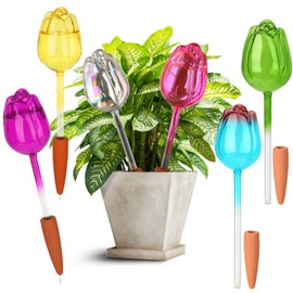 VZZNN 6 Set Plant Watering Globes Tulips, Self Watering Globes, Automatic Plant Watering Devices, Self Watering Planter Insert with Watering Spikes, Glass Watering Bulbs for Indoor & Outdoor Plants