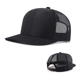 PACIOCEAN Mesh Trucker Hat, Black, Adjustable Snapback, UV Protection, Breathable Sweatband, 58-62 cm Circumference