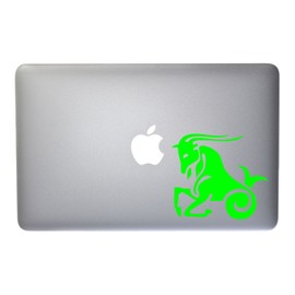 Capricorn Zodiac Symbol Silhouette 10th Sign Sea Mountain Goat - 5 Inch Neon Green Vinyl Decal for Macbook, Laptop or other device