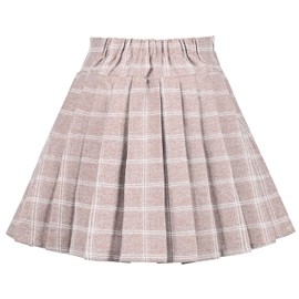 Girls Skirt Beige Pleated Tie Back School Uniform Size 110-158, Beige chequered