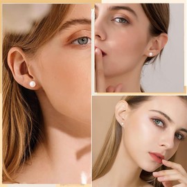 AIYVELU 8 Pairs Pearl Earrings, Pearl Earrings, Women's Pearl Earrings, Sterling 456810 mm, Button White Freshwater Pearl Stud Earrings, Gift for Your Wife and Friend's Daughter