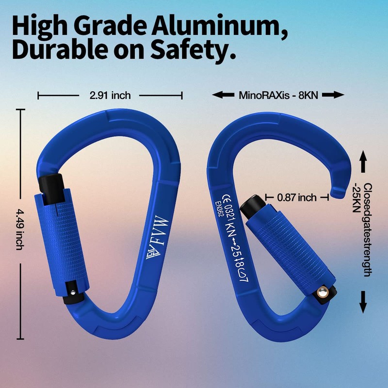FVW 5 Pack Heavy Duty Climbing Carabiners, 25KN Auto Locking