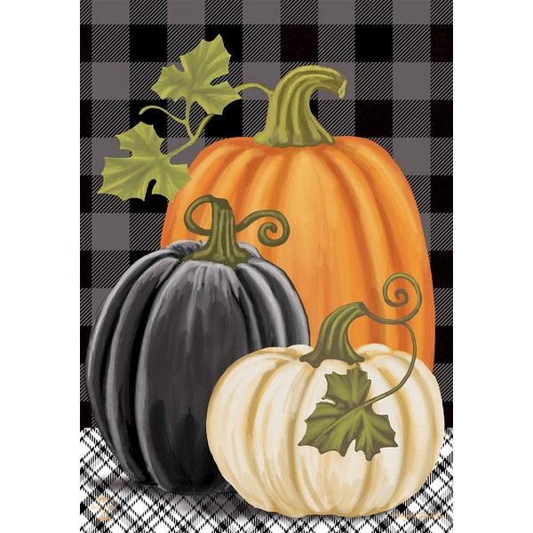 Briarwood Lane Checkered Pumpkins Autumn Garden Flag Primitive Fall 12.5"