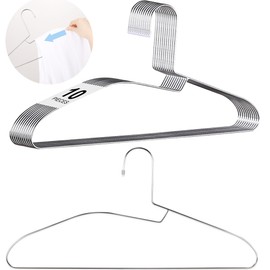 TITIROBA Hangers, Stainless Steel, Anti-Crack, Collar, 10-Piece Set, Stretch-Resistant, Washable, Rust Resistant, Bend, Durable, Slim, Lightweight, Stainless Steel Hangers