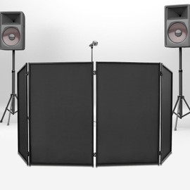 DJ Foldable Facade Portable Event Booth Panels, DJ Facade Booth Foldable 4 Detachable Metal Frame with Carry Bag for DJs, Parties & Events, Black and White