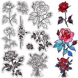 CRASPIRE Flowers June Roses Clear Stamps for Card Making Transparent Rubber Stamps Reusable Wildflowers Silicone Stamp Romantic Theme Background Crafting DIY Scrapbooking Photos Album Romance Showing
