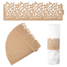 URROMA 50Pcs Kraft Paper Napkin Rings Vintage Tree Branch Napkin Clasps Hollow Napkin Buckle for Christmas Thanksgiving Anniversary Dinner Decor