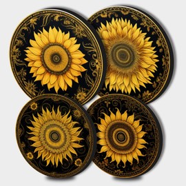 Retro Sunflowers Electric Stove Burner Covers, Set of 4 Round Stove Burner Covers, 8 Inches and 10 Inches, Gas Stove Burner Covers, Metal Stove Burner Cover, Rustic Style Cooktop Kitchen Decor