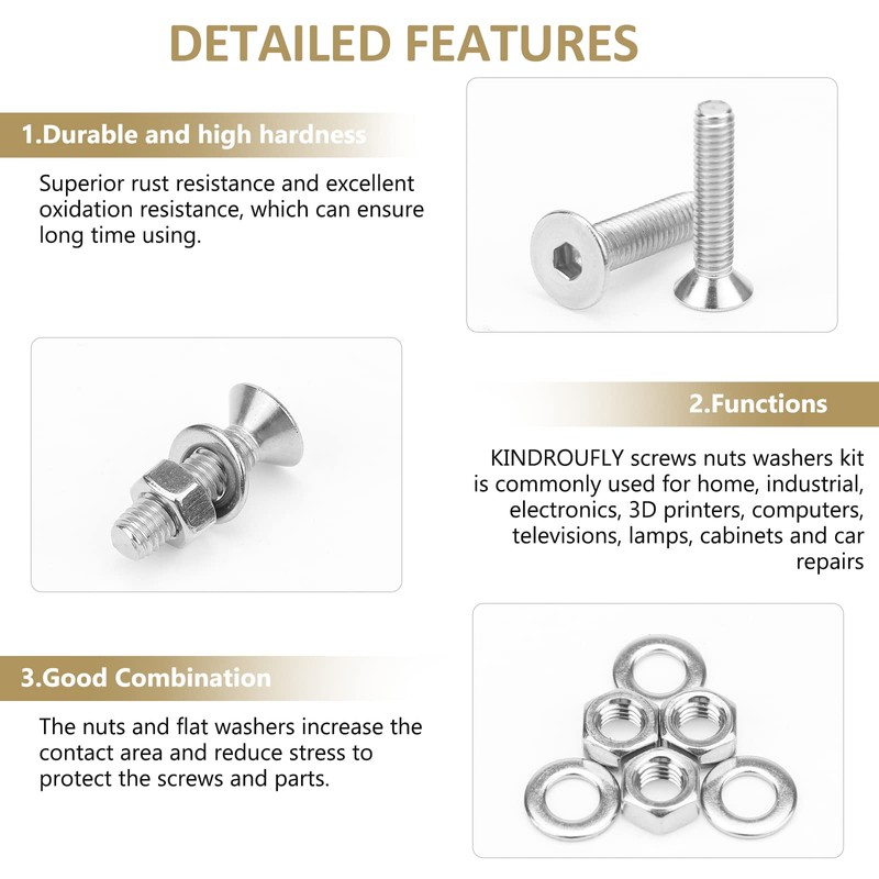 Kindroufly 1285 Pieces M2 M2.5 M3 M4 Countersunk Head Socket
