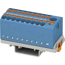 Phoenix Contact PTFIX 6/18X2.5-NS35 BU Distribution Block, Vertical Orientation Block with Integrated Input, 690 V, 24 A, Number of Connectors 19, Cross Section 0.14 mm²-4 mm² Blue (Pack of 1)