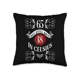 Vintage 65th Birthday Only 18 In Celsius Shop 65 But Only 18 in Celsius, Funny 65th Birthday Vintage Throw Pillow, 16x16, Multicolor