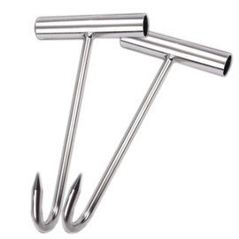 LGEGE Set di 2 Ganci per Macelleria in Acciaio Inox Con Manico a T - per Ristorante, Cucina, Pancetta, Salsicce, Barbecue, Grill