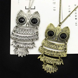 Ailiessy Vintage Retro Owl Necklace Earrings Big Eye Owl Bird Dangle Drop Earrings for Women Fashion Jewelry Set(silver)