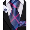 Barry.Wang Plaid Ties Check Mens Necktie Set with Handkerchief Cufflinks