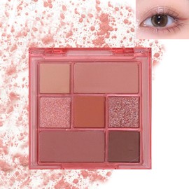 Pink Eyeshadow Palette, 7 Colors Glitter Matte Eye Shadow Palettes, Shimmer Long Lasting Waterproof Eye Shadow, Highly Pigmented Nude Makeup, Eyeshadow Palette for Women, Natural and Colorful