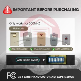 1 for Multi Code Gate Opener Remote 3089, 3060, 3070 Multicode Garage Door Opener, 3-Year-Warranty