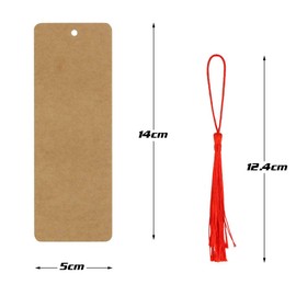 Wpxmer 120 Pcs Kraft Paper Blank Cardstock Bookmarks, Paper Bookmarks with 100 Pieces Colorful Tassels for DIY Classroom Projects and Gifts Tags
