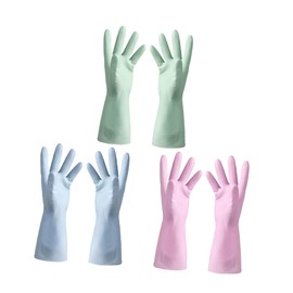 GRIRIW 3 Pairs Reusable Rubber Dishwashing Gloves Non Slip Flexible Kitchen and Laundry Gloves for Household Cleaning Tasks Comfortable Fit Blue Green Pink