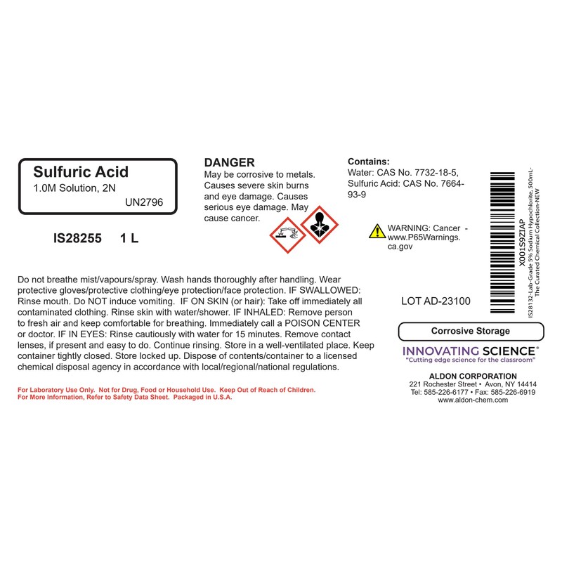 Sulfuric Acid Solution, 1M, 1L - The Curated Chemical Collection