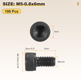 METALLIXITY Socket Head Cap Screws(M5-0.8x6) 100Pcs, Carbon Steel Allen Socket Drive Metric Oxide - Machine Grade 12.9 Internal Hex Screw UNC Coarse Thread, Black