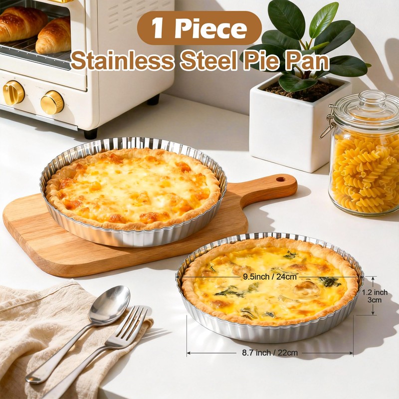 E-far 9.5 Inch Tart Pan, Stainless Steel Pie Quiche Pan